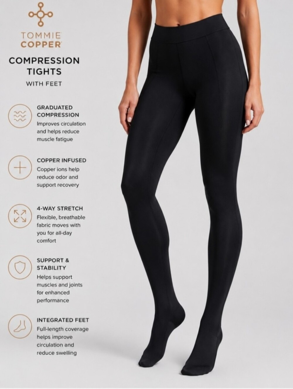 Tommie Copper Womens - 2XS- Ultra Fit Black Compression Tights (2-pack)